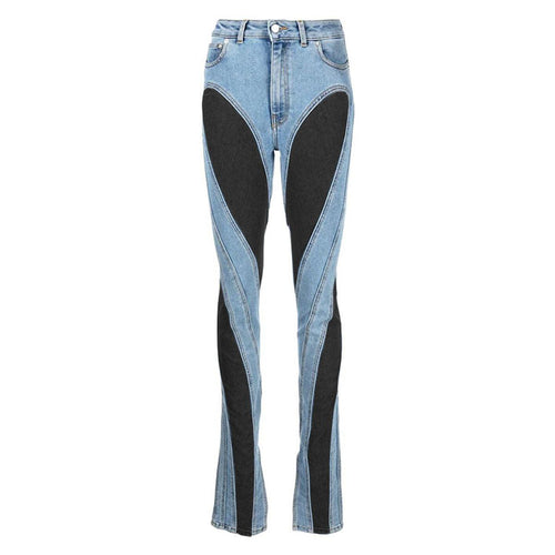 Women's Jeans High Waist Micro-Stretch Denim With Colour Blocks