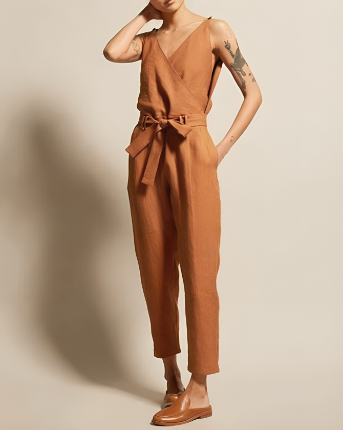 Women's Jumpsuit Airy Linen Look With Waistband