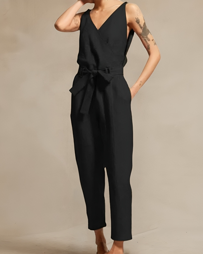 Women's Jumpsuit Airy Linen Look With Waistband
