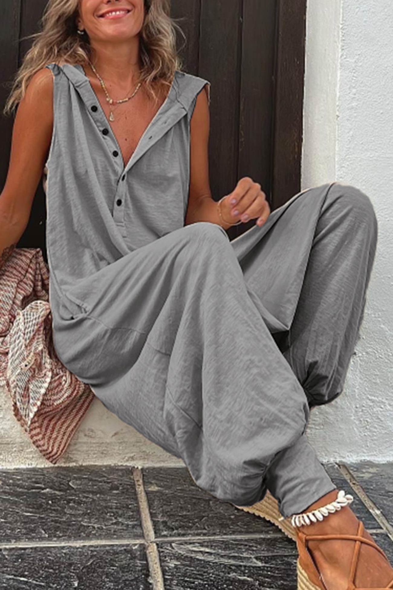 Women's Jumpsuit Casual With Hood Cotton