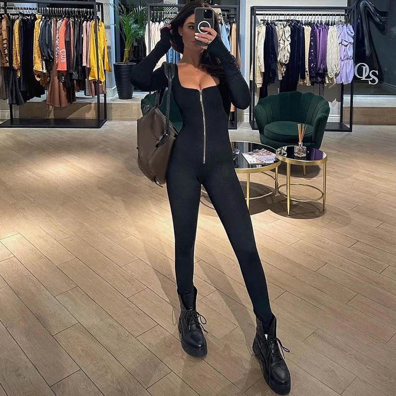 Women's Jumpsuit Close-fitting Festive With Square Neckline Polyester Spandex