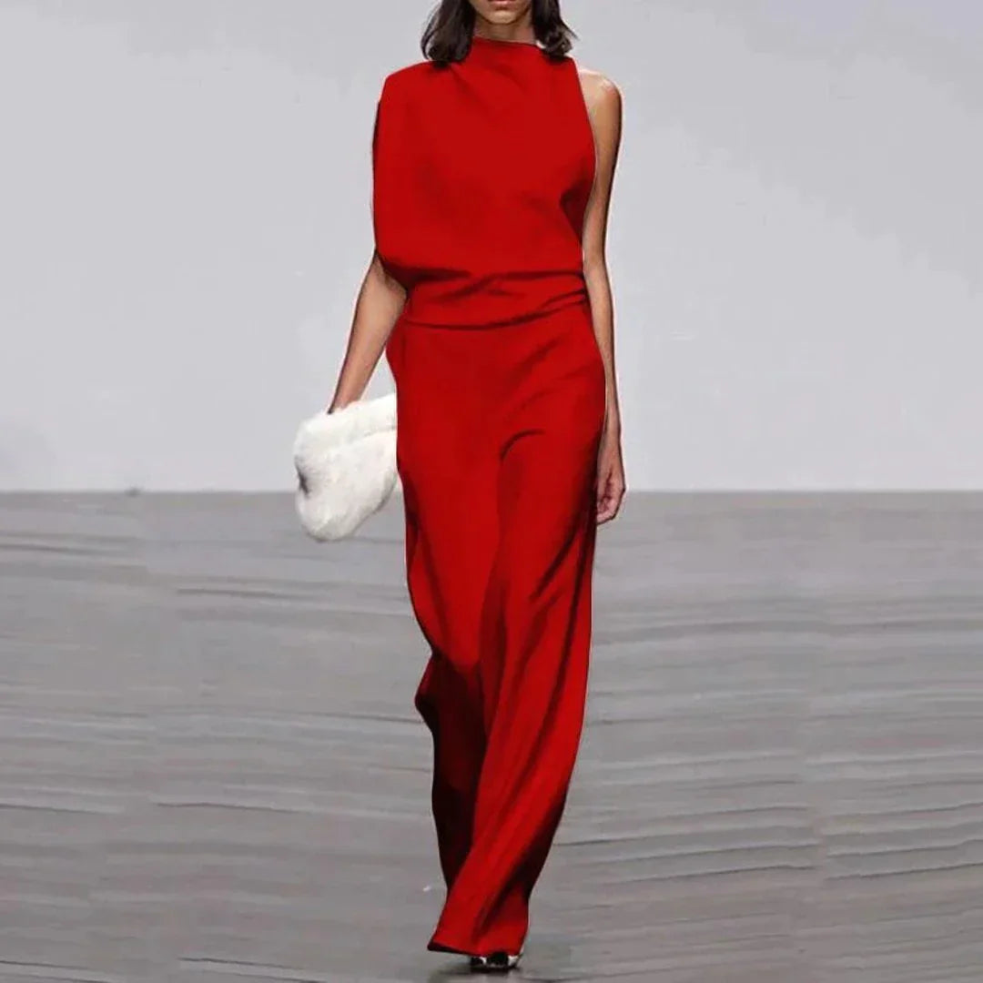 Women's Jumpsuit Festive Asymmetric With High Collar And Bare Shoulder