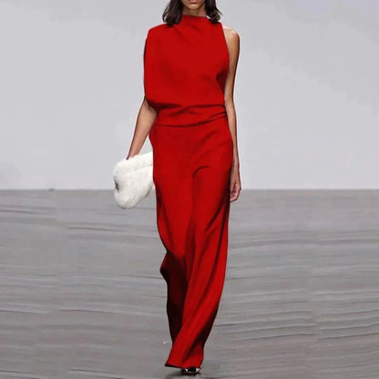 Women's Jumpsuit Festive Asymmetric With High Collar And Bare Shoulder