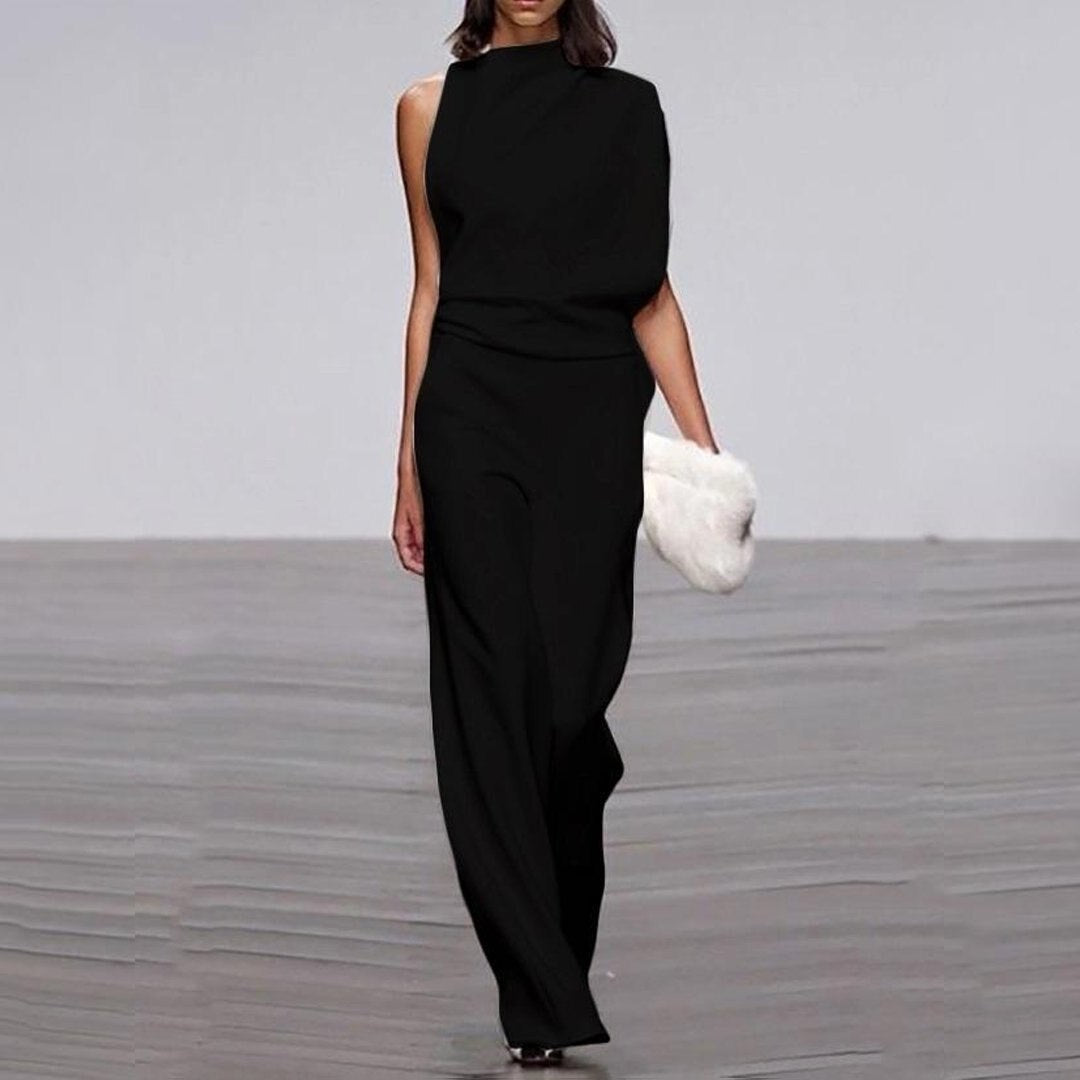 Women's Jumpsuit Festive Asymmetric With High Collar And Bare Shoulder