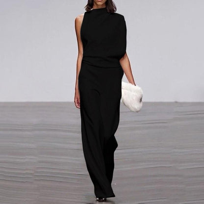 Women's Jumpsuit Festive Asymmetric With High Collar And Bare Shoulder