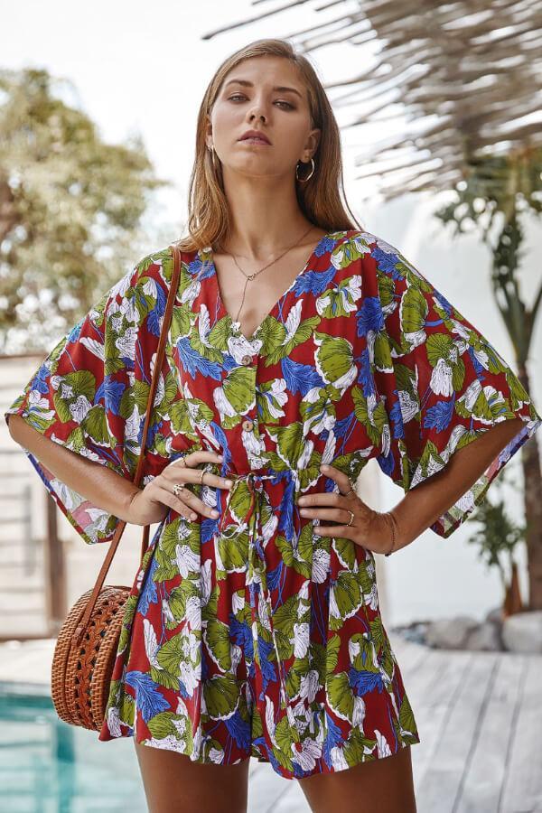 Women's Jumpsuit Festive Floral Pattern Cotton