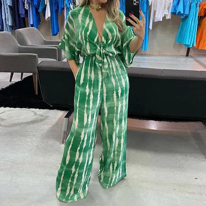 Women's Jumpsuit Festive Flowing Fit With Deep V-Neck