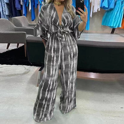 Women's Jumpsuit Festive Flowing Fit With Deep V-Neck