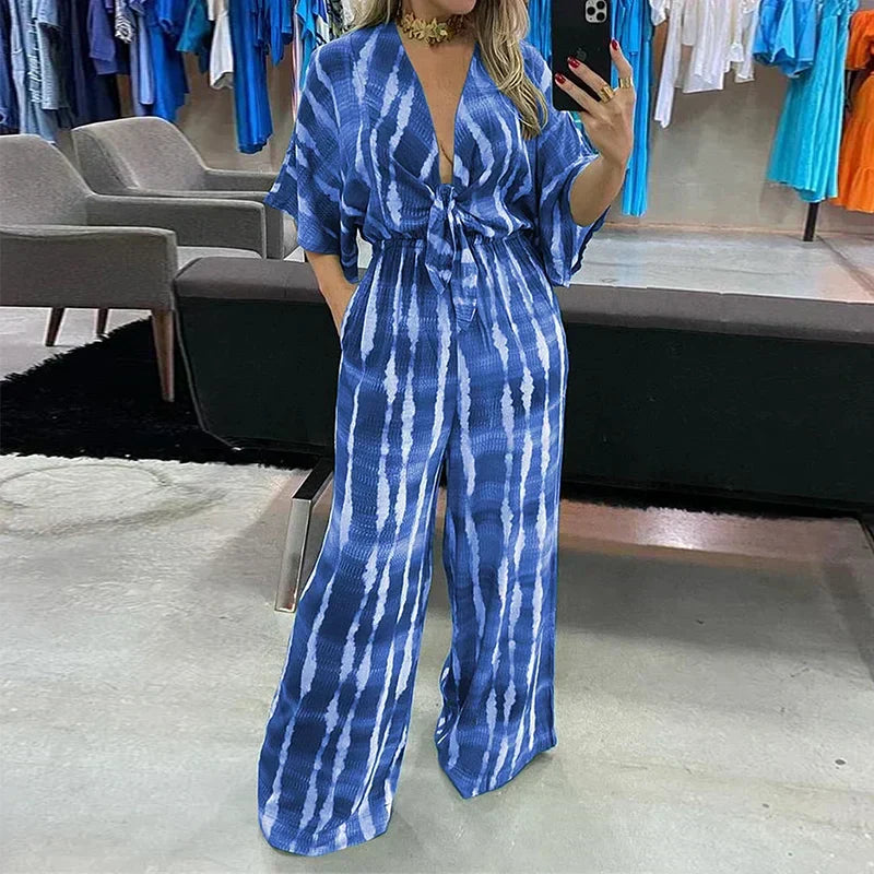 Women's Jumpsuit Festive Flowing Fit With Deep V-Neck