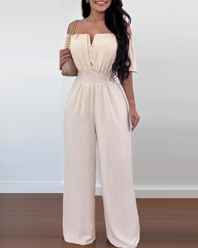 Women's Jumpsuit Festive Off-Shoulder Pleated Polyester