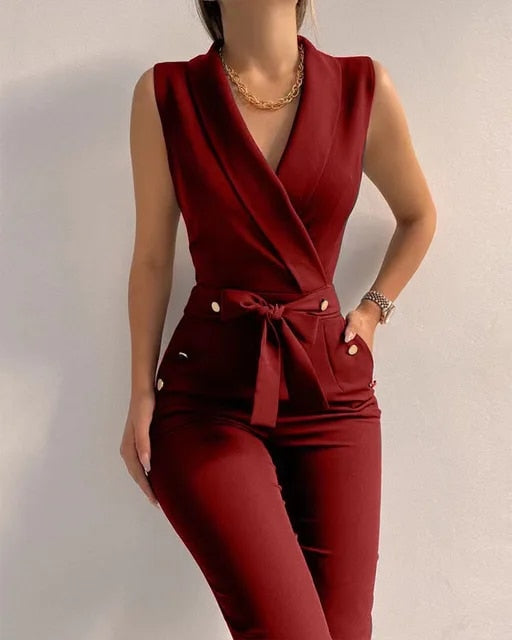Women's Jumpsuit Festive Sleeveless V-Neck Polyester