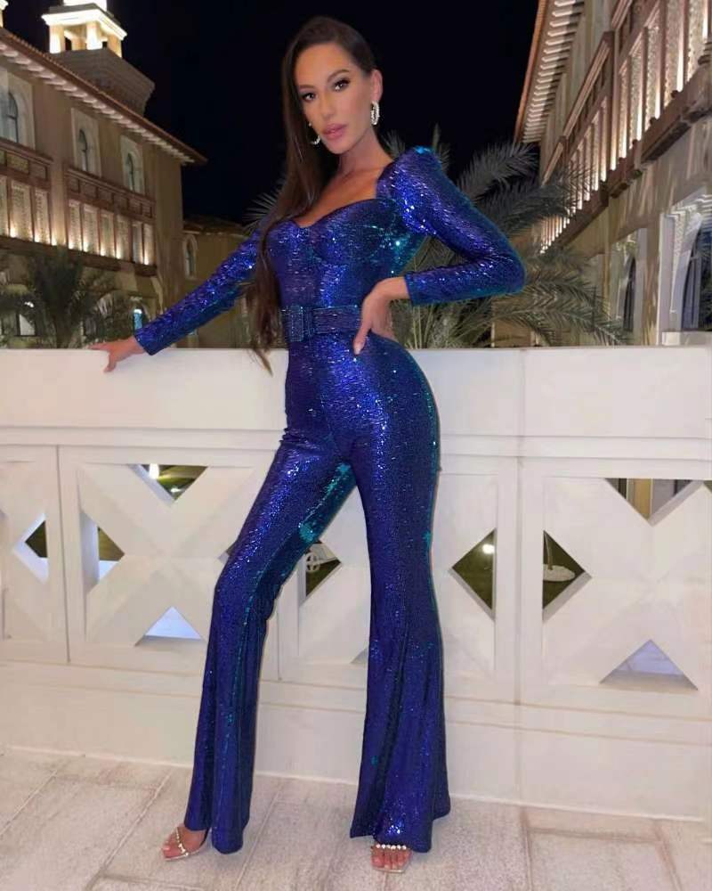 Women's Jumpsuit Festive Tight Polyester With Low Neckline
