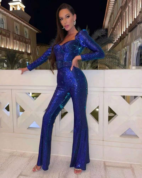 Women's Jumpsuit Festive Tight Polyester With Low Neckline