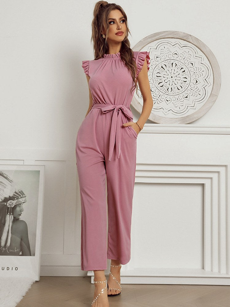 Women's Jumpsuit Festive Timeless Polyester with High Round Neckline and Cap Sleeves