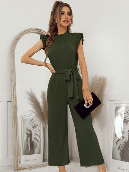Women's Jumpsuit Festive Timeless Polyester with High Round Neckline and Cap Sleeves