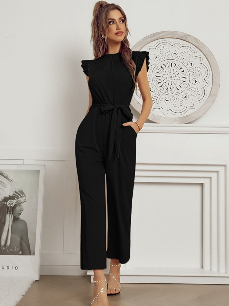 Women's Jumpsuit Festive Timeless Polyester with High Round Neckline and Cap Sleeves