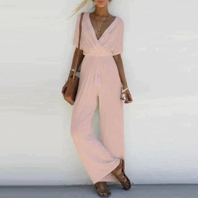 Women's Jumpsuit Festive V-neck Fabric Blend for Evening Events