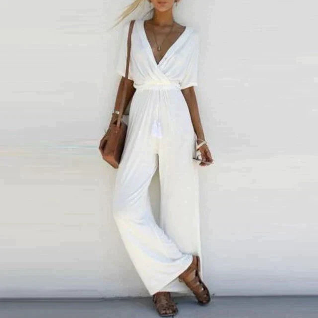 Women's Jumpsuit Festive V-neck Fabric Blend for Evening Events