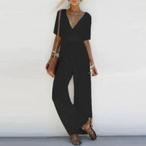Women's Jumpsuit Festive V-neck Fabric Blend for Evening Events
