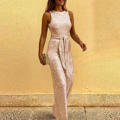 Women's Jumpsuit Festive With Glitter Open Shoulders Slim Fit