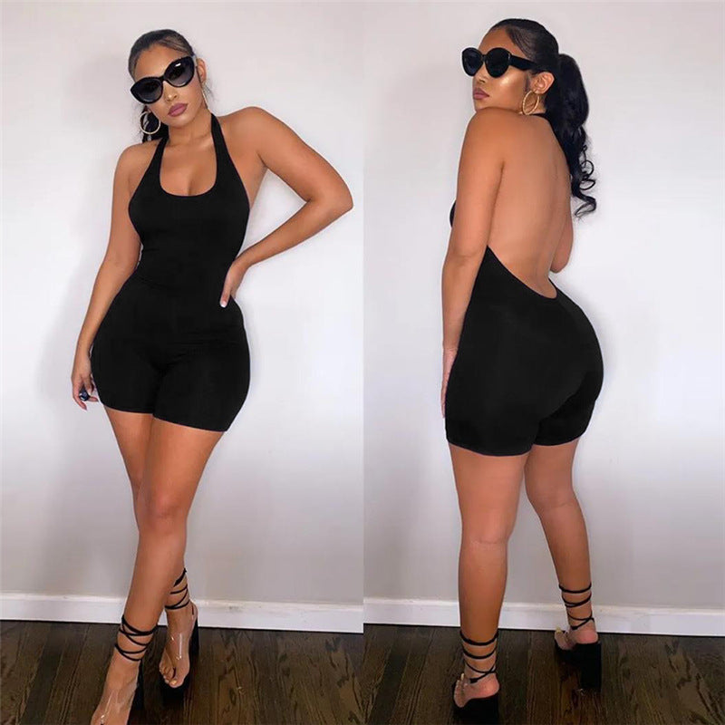 Women's Jumpsuit Halterneck Backless Polyester Festive Black