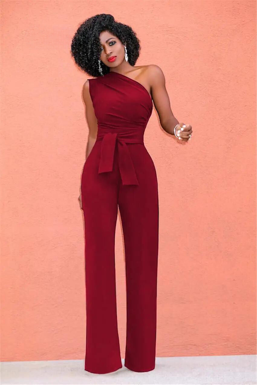 Women's Jumpsuit One-Shoulder Festive Polyester Cotton