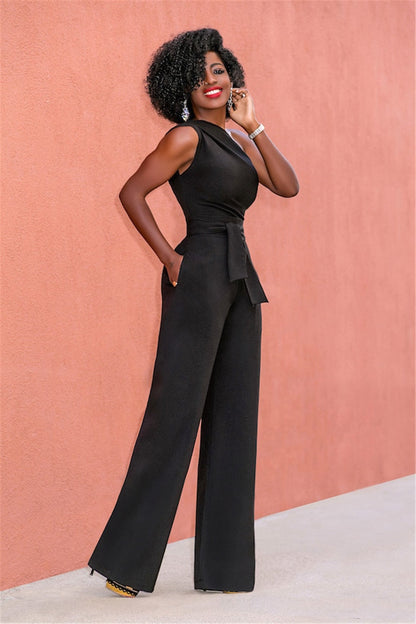 Women's Jumpsuit One-Shoulder Festive Polyester Cotton