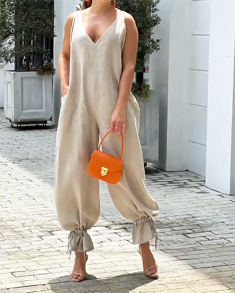 Women's Jumpsuit Sleeveless V-Neck Lightweight Polyester