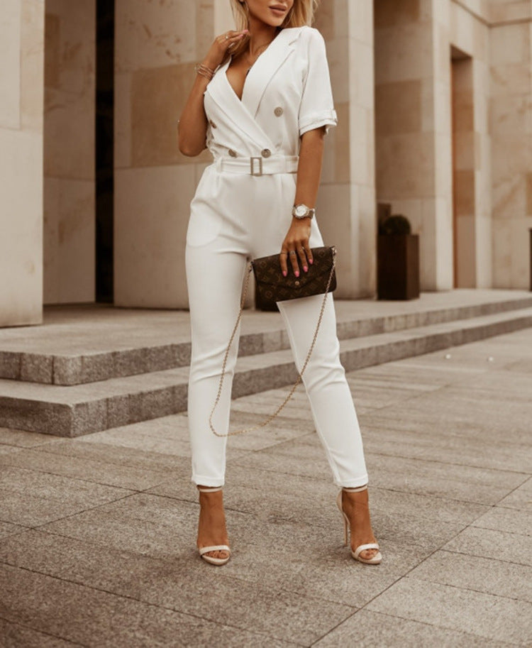 Women's Jumpsuit V-Neck Half Sleeves Polyester Festive