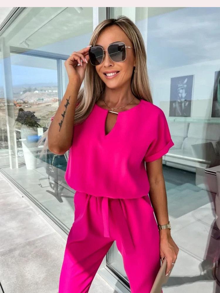 Women's Jumpsuit V-Neck Short Sleeves Festive Polyester