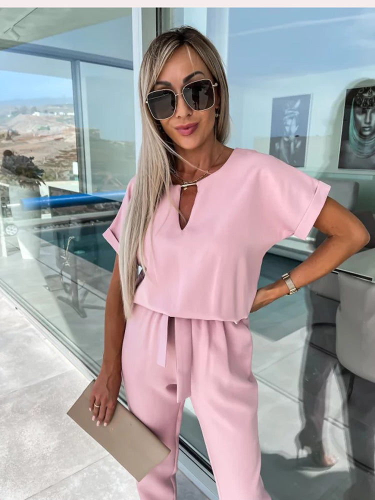 Women's Jumpsuit V-Neck Short Sleeves Festive Polyester