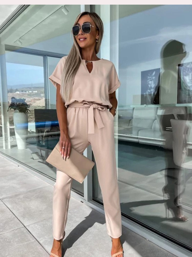 Women's Jumpsuit V-Neck Short Sleeves Festive Polyester