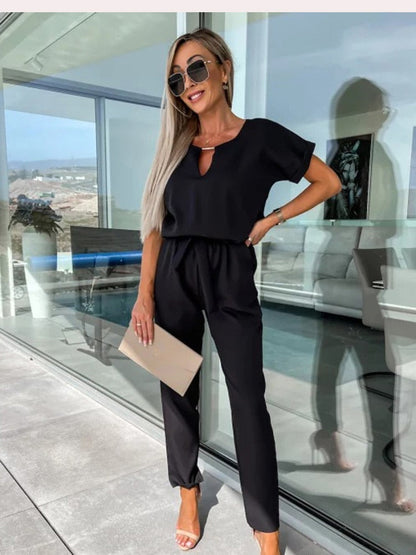 Women's Jumpsuit V-Neck Short Sleeves Festive Polyester