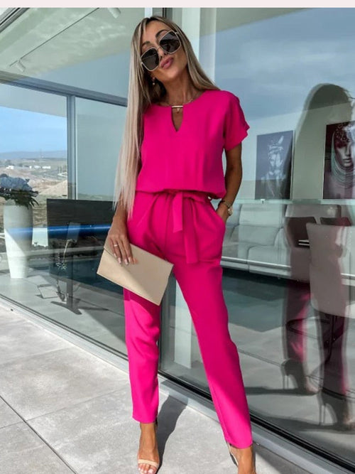 Women's Jumpsuit V-Neck Short Sleeves Festive Polyester