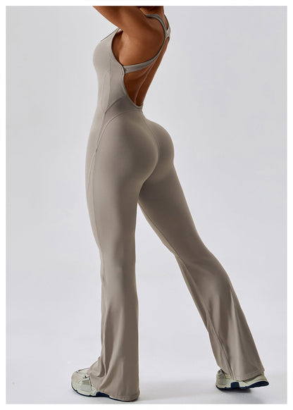 Women's Jumpsuit V-Neck Waisted Nylon Sporty