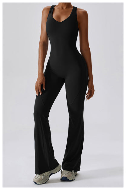 Women's Jumpsuit V-Neck Waisted Nylon Sporty