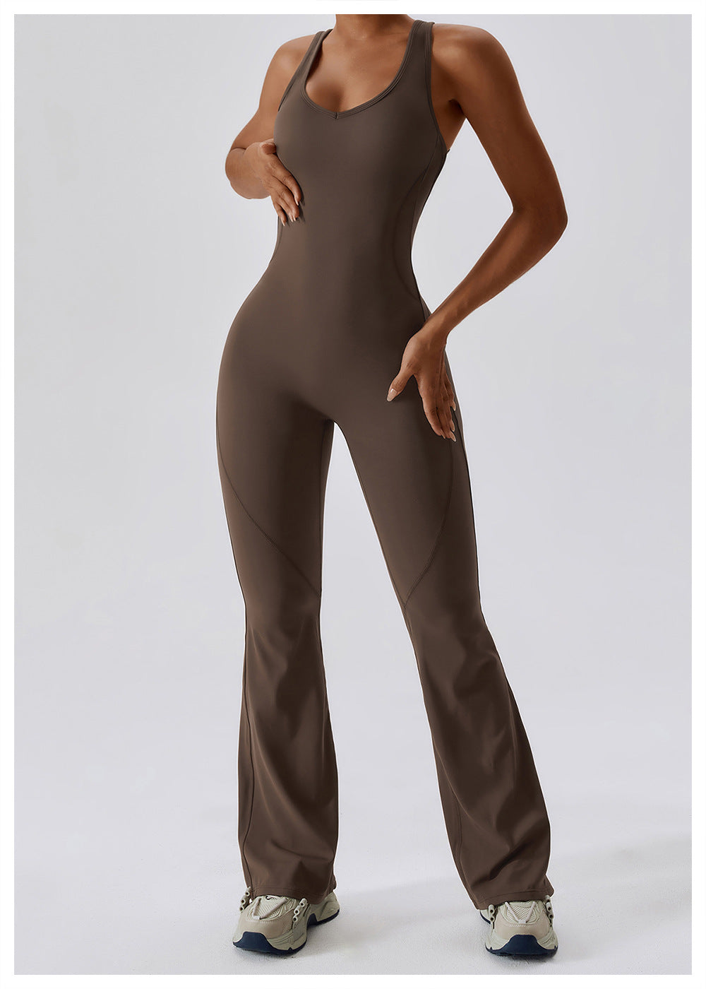 Women's Jumpsuit V-Neck Waisted Nylon Sporty