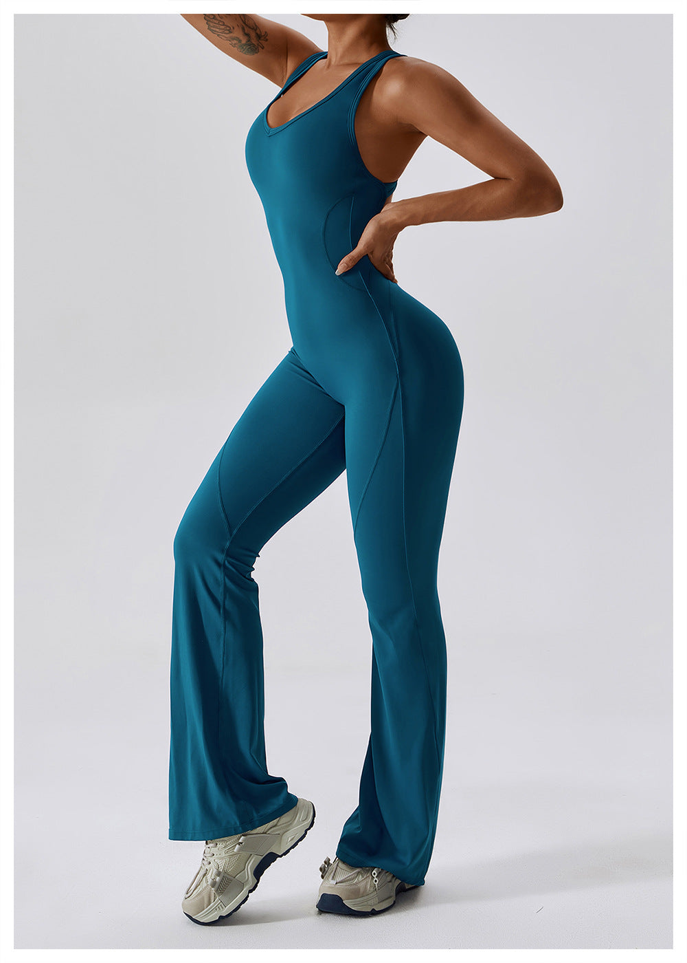 Women's Jumpsuit V-Neck Waisted Nylon Sporty