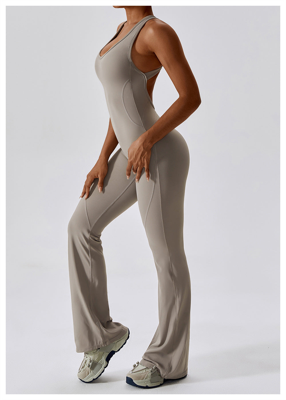 Women's Jumpsuit V-Neck Waisted Nylon Sporty