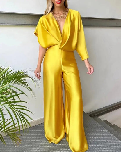 Women's Jumpsuit V-Neck With Wing Sleeves Black Festive