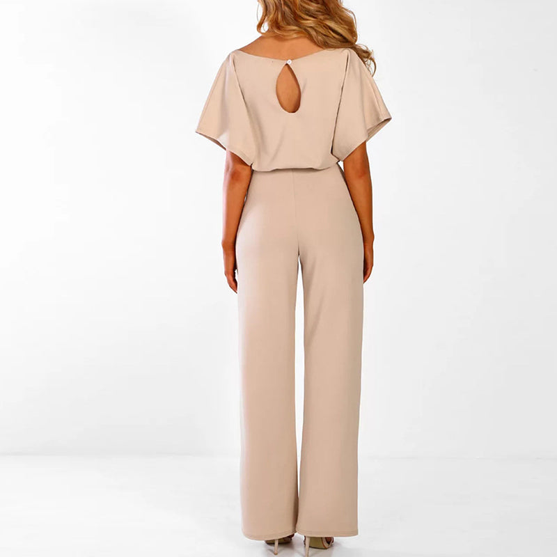Women's Jumpsuit With Wide Legs And Lace-Up Waist Festive Black Polyester