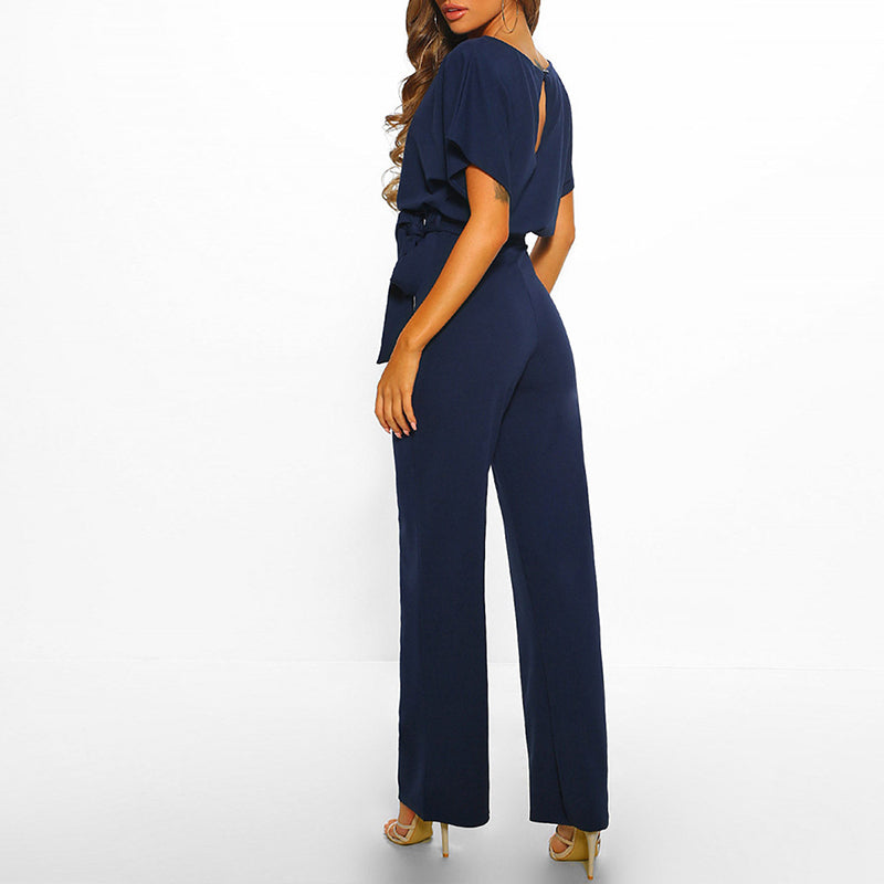 Women's Jumpsuit With Wide Legs And Lace-Up Waist Festive Black Polyester