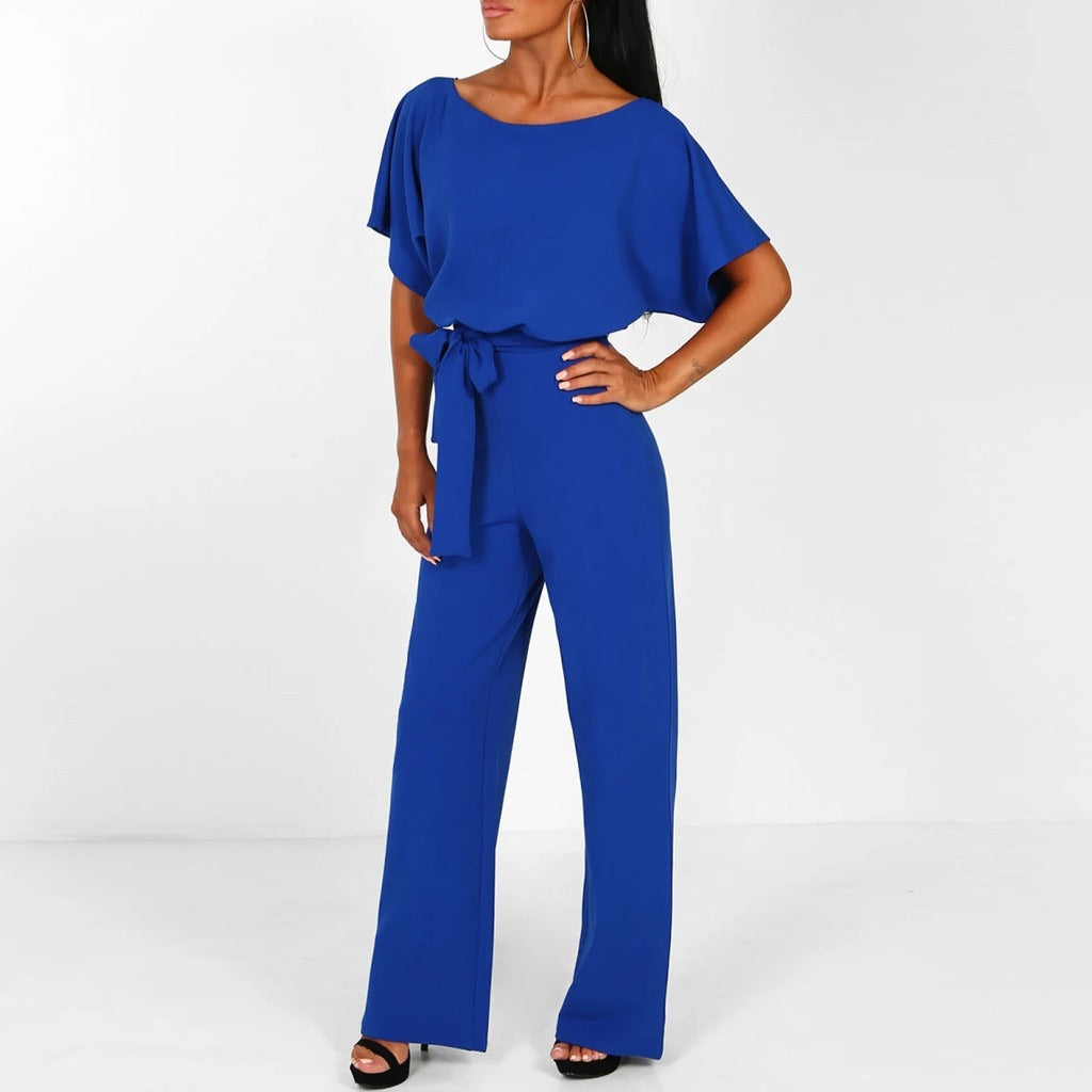 Women's Jumpsuit With Wide Legs And Lace-Up Waist Festive Black Polyester