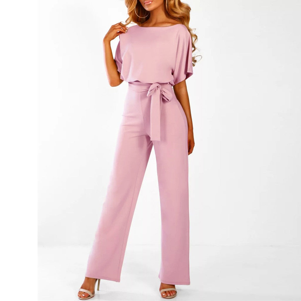 Women's Jumpsuit With Wide Legs And Lace-Up Waist Festive Black Polyester
