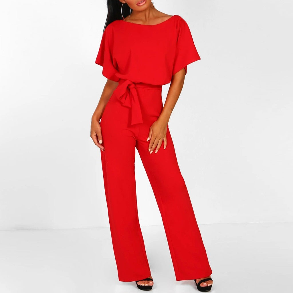 Women's Jumpsuit With Wide Legs And Lace-Up Waist Festive Black Polyester