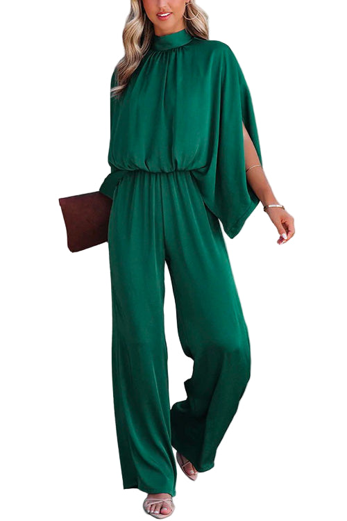Women's Jumpsuit with Stand Collar and Split Sleeves