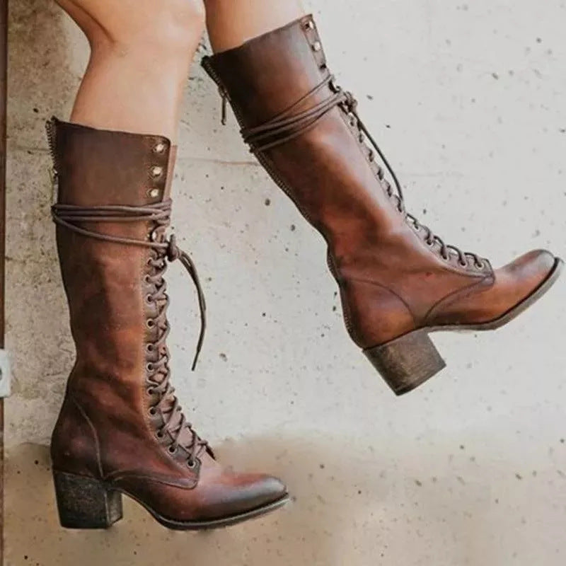 Women's Knee High Boots With Thick Heel Trendy Style