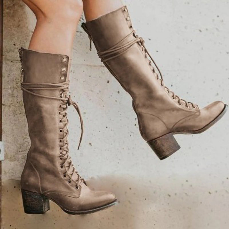 Women's Knee High Boots With Thick Heel Trendy Style