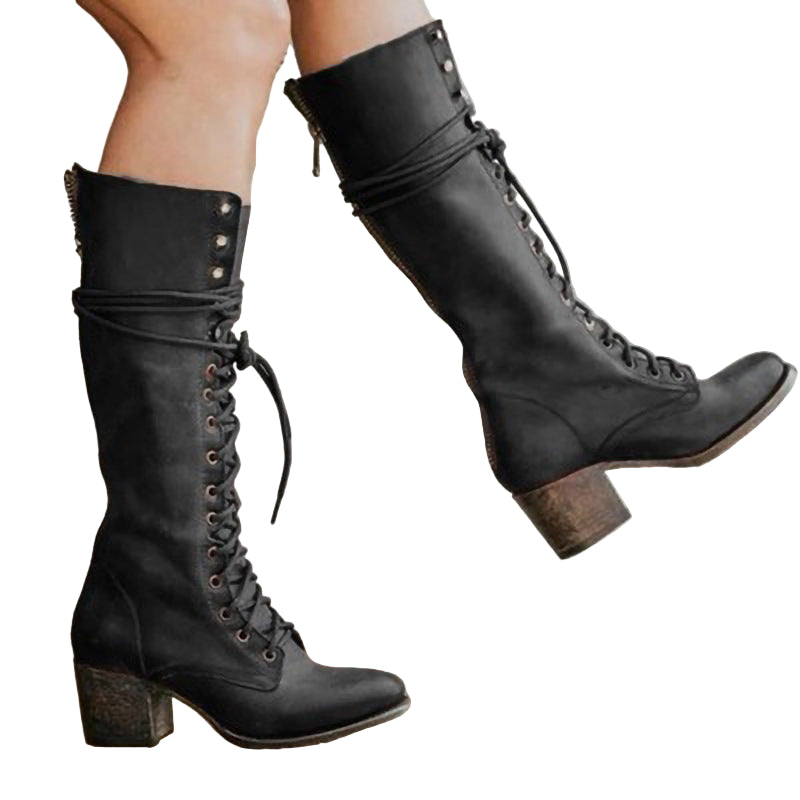 Women's Knee High Boots With Thick Heel Trendy Style