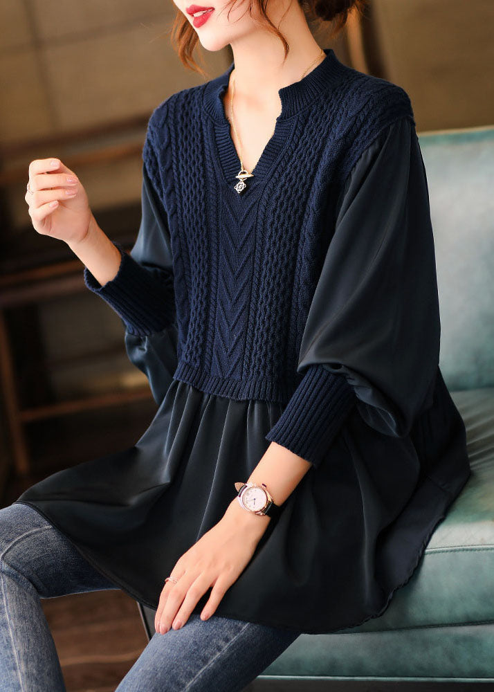 Women's Knitted Blouse with Puffed Sleeves for Winter